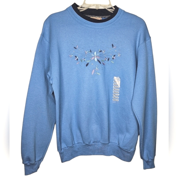 Vintage Tops Vtg Blue Top Stitch Morning Sun Grandma Crew